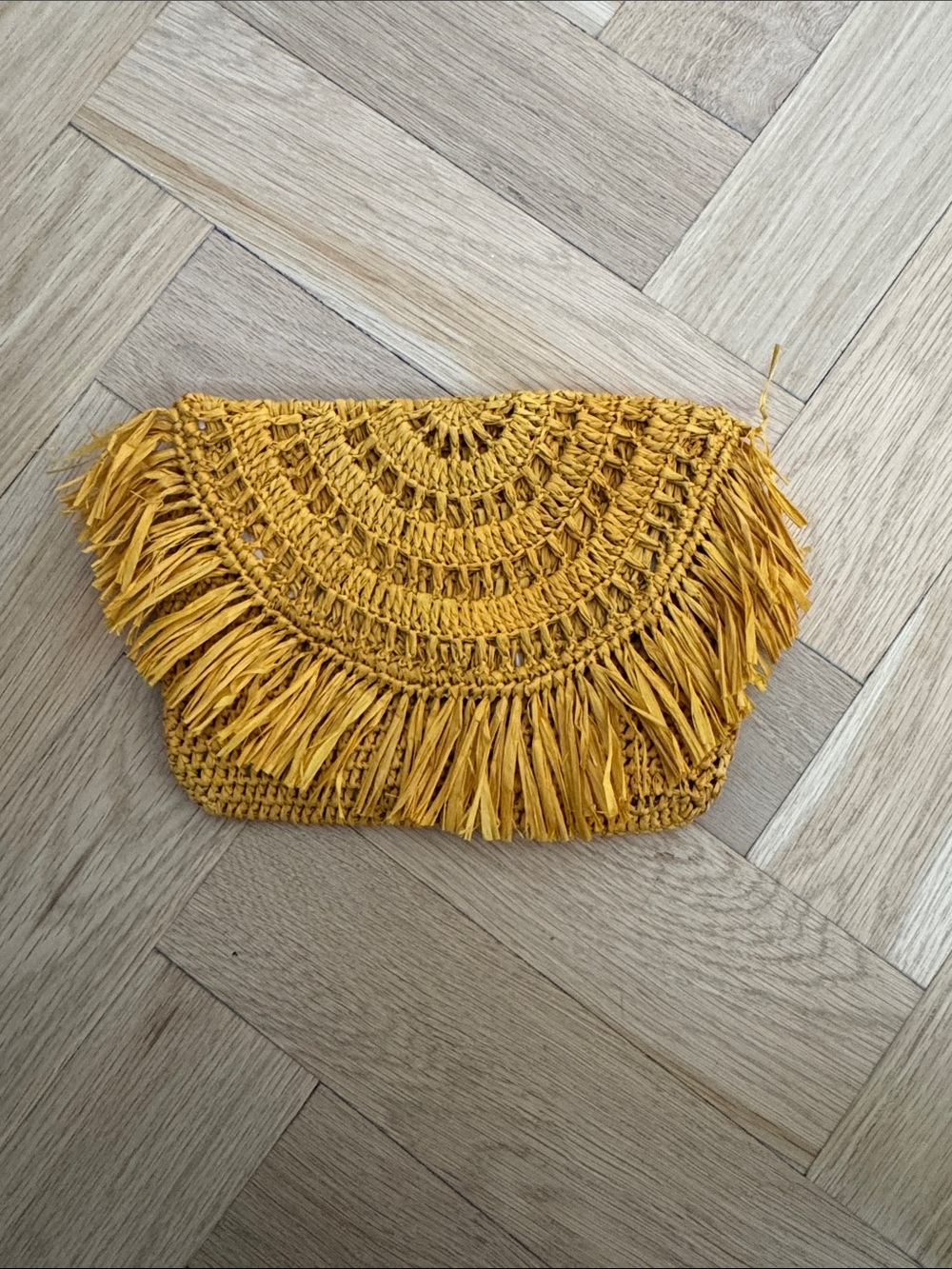 Handwoven Mustard Fringe Clutch